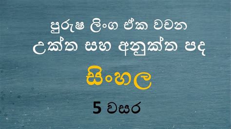 Sinhala Grade 5 සහල පහ වසර පරෂලග ඒක වචන උකත සහ අනකත පද