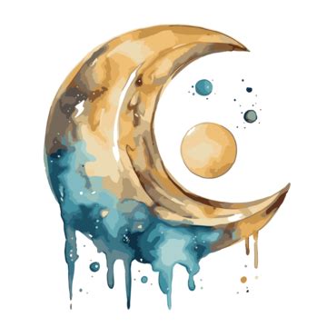 Watercolor Moon Vector, Sticker Clipart, In The Style Of Dark Gold And Light Blue Cartoon ...