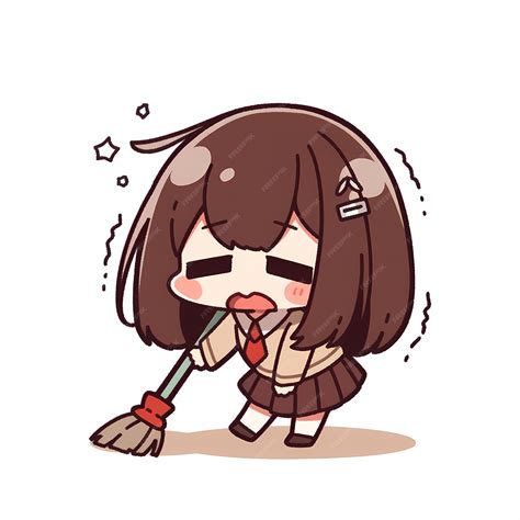 Premium AI Image | Minimal Japanese Crying Kawaii Maid Girl Sweeping