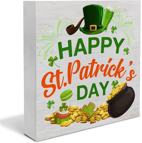 St Patricks Day Decor Rustic Happy St Patricks Day Wood Block Sign St Patricks Day