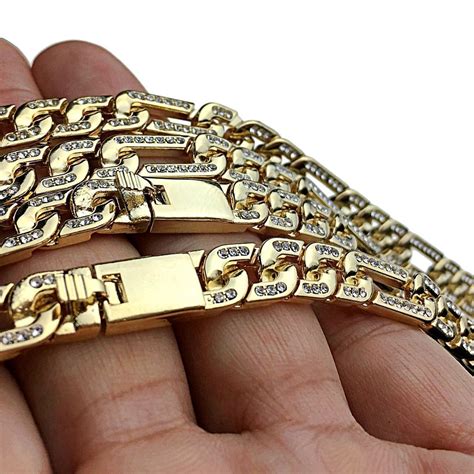 14k Gold Plated Chain Figaro Links Fully Iced 16 24 In 2022 Hip Hop