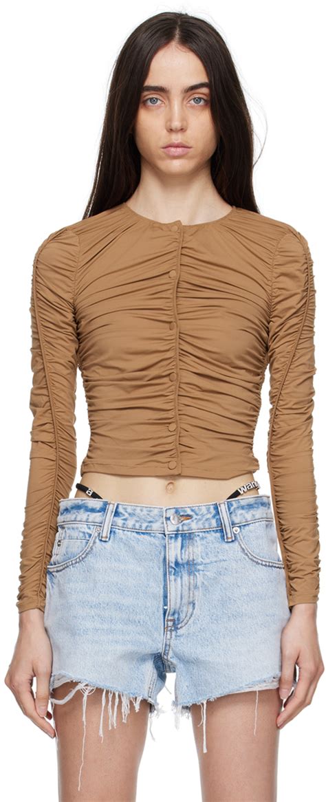 Alexander Wang Tan Ruched Cardigan Alexander Wang