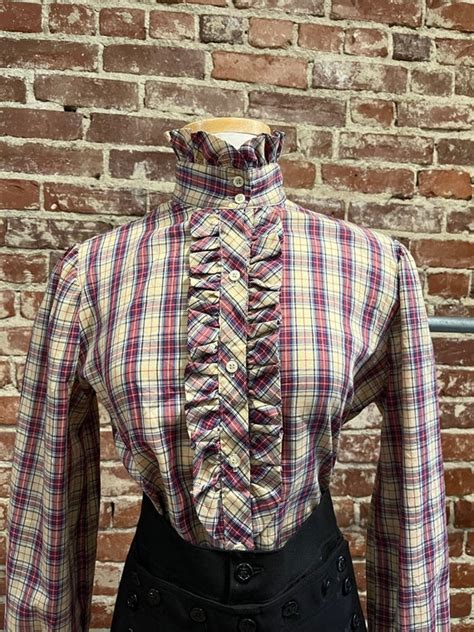 S Plaid Ruffle Victorian Blouse Gem