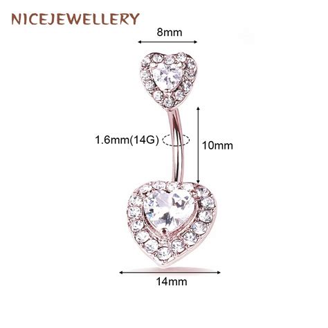 Double Heart Navel Piercings Cubic Zircon Bellybutton Piercings Gold