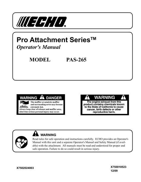 Echo Pro Attachment Series Pas 265 User Manual 32 Pages