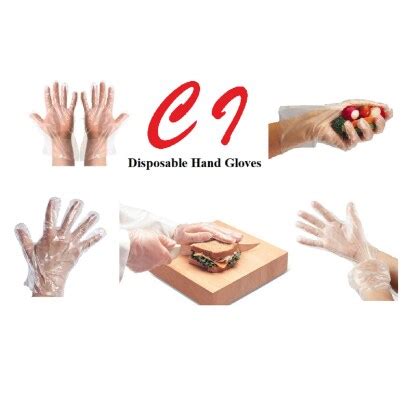 C I Disposable Plastic Transparent Crystal Clear Hand Gloves