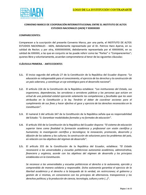 Formato Convenio Marco 1 Pdf Mediación Tratado