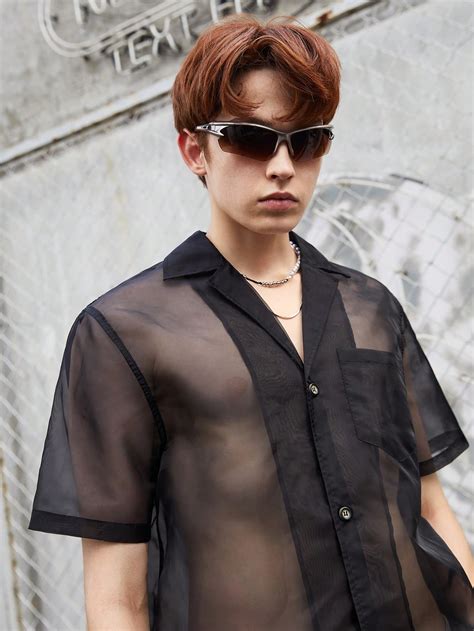 Manfinity Fever City Men Pocket Patched Sheer Mesh Shirt Shein Usa