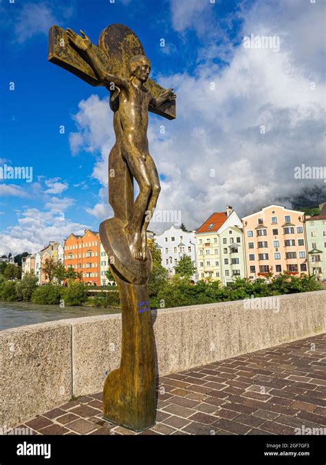 Christ Statue By Artist Rudi Wach On The Innsbruck Inn Bridge Naked