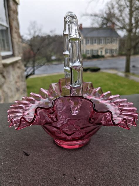 Vintage Fenton Cranberry Glass Basket Ebay