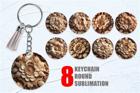 Keychain 3d Wood Carving Texture Flower Graphic By Artnoy · Creative Fabrica