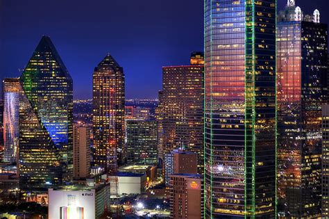 High Rise Building Dallas Skyscrapers Buildings Night Hd Wallpaper