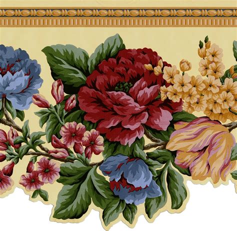 Concord Wallcoverings Wallpaper Border Floral Pattern Peonies Leaves