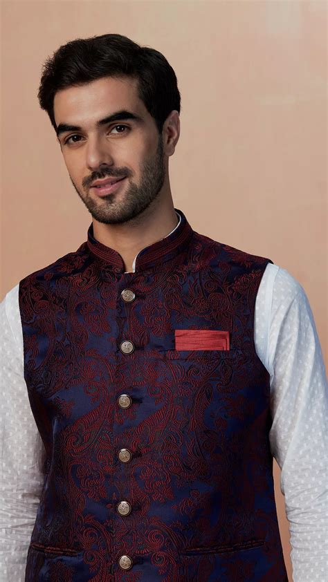 Nehru Jacket For Men Buy Maroon And Blue Contrast Jacket Online Manyavar