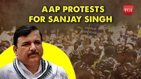 AAP Workers Hold Protest In Support Of Sanjay Singh At Party Office In