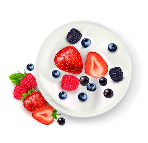 Free Vector Berry Fruit Yogurt Realistic Composition With Top View Of