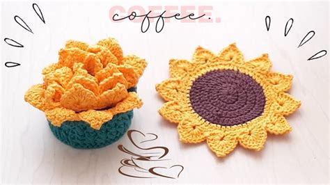 POSAVASOS GIRASOL CON CANASTA PARA MAMÁ A CROCHET TUTORIAL PASO A