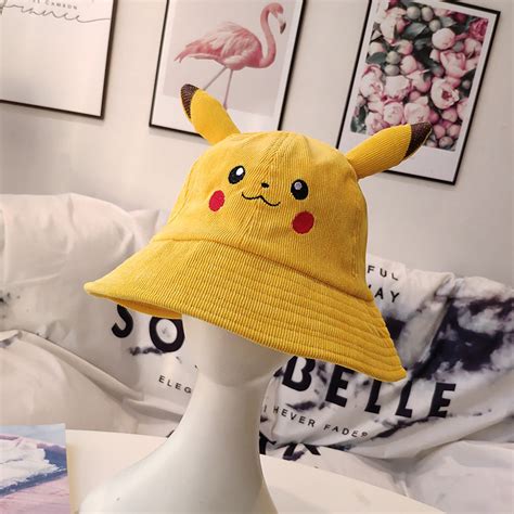 Hat Girl Kawai Hat Kid Hat Pikachu Hat Bucket Cap Yellow Etsy