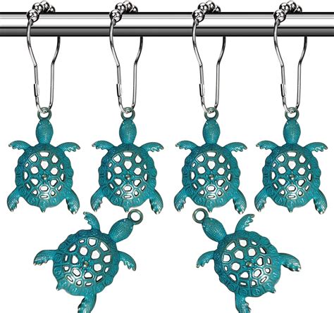 Sea Turtles Shower Curtain Hooks Rings For Bathroom Silver Metal