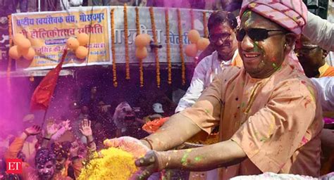 Yogi Adityanath Holi Celebration Gorakhpur Yogi Adityanath Plays Holi With Locals Leads Lord