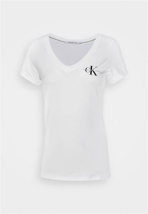 Calvin Klein Jeans Monogram Logo V Neck Tee Basic T Shirt Bright