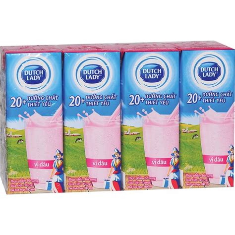 Sữa tươi tiệt trùng Dutch Lady hương dâu lốc 4 hộp x 180ml MM Mega Market