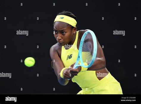 Coco Gauff Of Usa Returns During Her Round Three Match Against Leylah