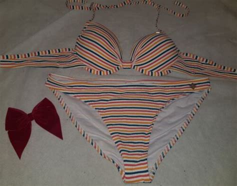 Gorgeous Striped Superdry Halterneck Bikini Top Bottom Set Size Ebay