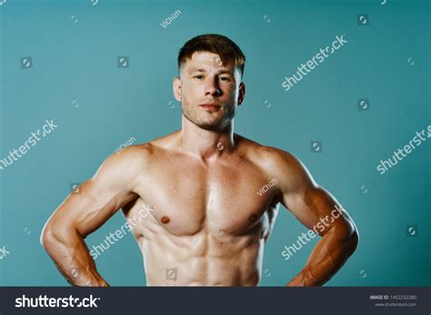 Strong Man Naked Torso On Blue Stock Photo 1452232280 Shutterstock