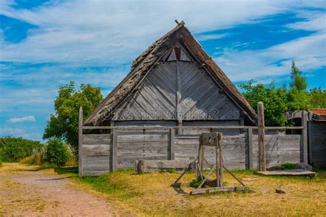 Wooden Huts At Foteviken Viking Museum In Sweden Stock Image Image Of