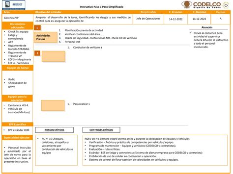 Paso A Paso Formato Codelco Minera Chuquicamata Subterr Nea Ppt