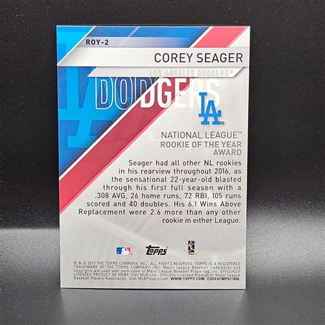 Topps Roy Award Roy Corey Seager Los Angeles Dodgers Baseball