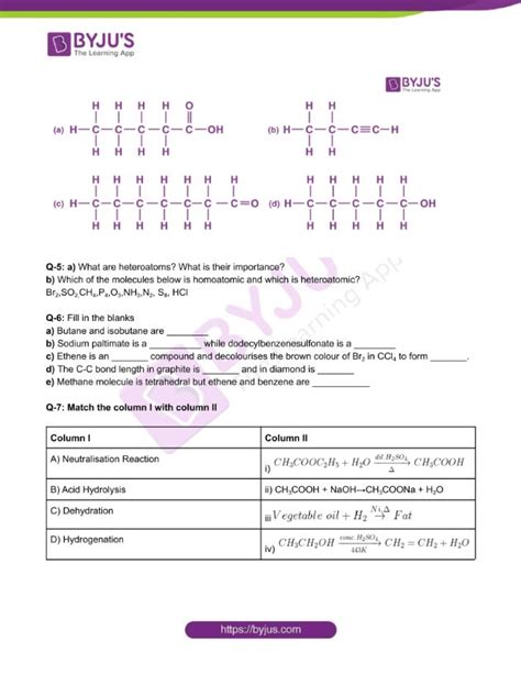 Class 10 Chemistry Worksheet On Chapter 4 Carbon And Its Compounds Set 2