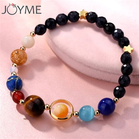 Women Natural Stones Beaded Charm Solar Bracelet Universe Galaxy The