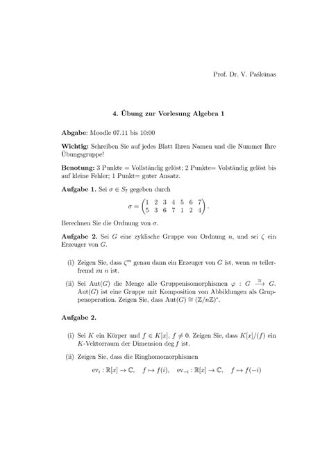 Alg1 blatt 4 Übung Prof Dr V Paˇsk unas Ubung zur Vorlesung