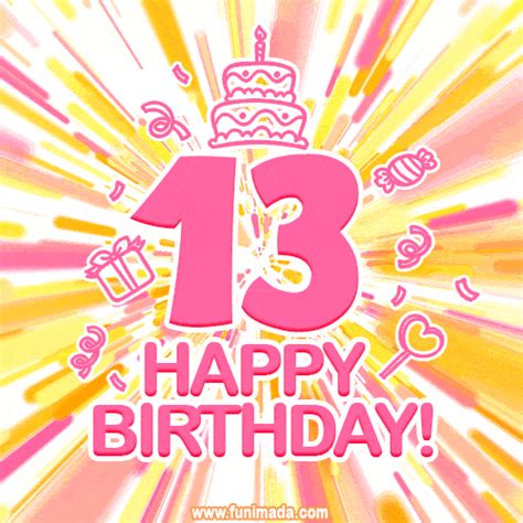 Congratulations on your 13th birthday! Happy 13th birthday GIF, free download. | Funimada.com