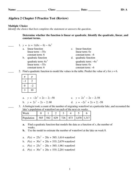 Algebra 2 Chapter 1 Practice Test With Answers Pdf Ball Blogosphere