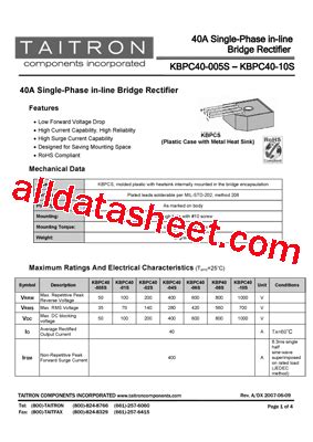 Kbpc S Datasheet Pdf Taitron Components Incorporated