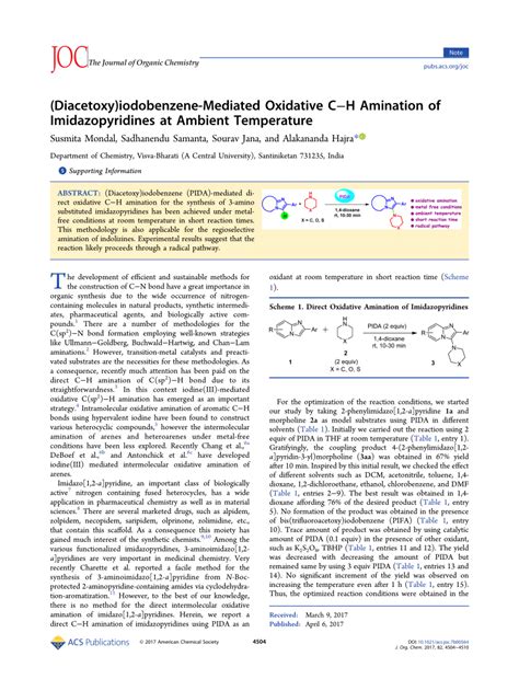 Pdf Diacetoxy Iodobenzene Mediated Oxidative Ch Amination Of