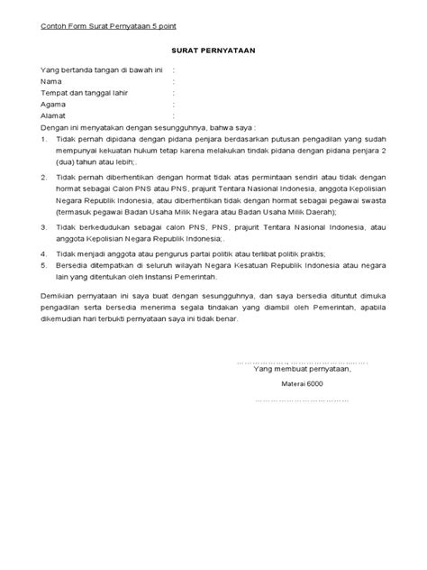 Contoh Surat Pernyataan 5 Poin Cpns Pdf