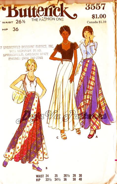 Butterick 3557 Retro 1970s Bias Swirl Skirt Sewing Pattern Etsy