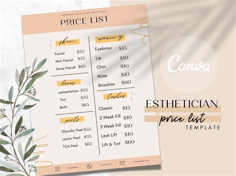 Esthetician Price List Pricing List Pricing List Template Etsy Espa A