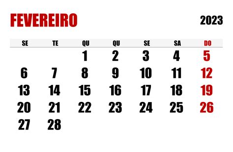 Calendário Fevereiro 2023