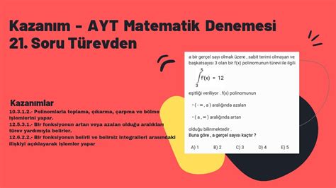 Kazanım ÖSYM Tarzı AYT Matematik Denemesi 21 Soru EM3W YouTube