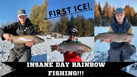 Insane First Ice Rainbow Trout 15 Fish Day Youtube