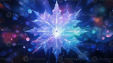 Big frozen crystal snowflake blue purple background. Generative AI ...