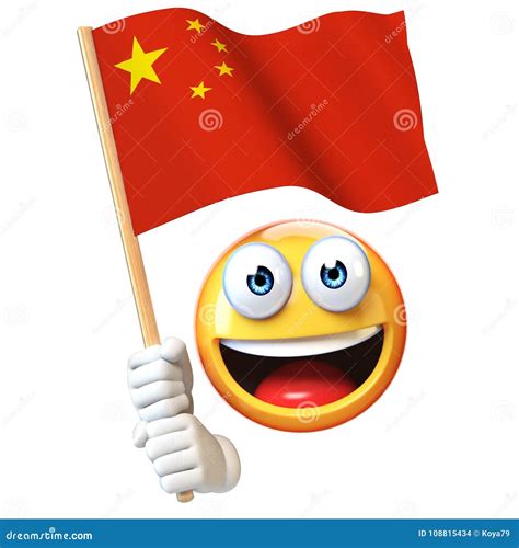 Emoji Holding Chinese Flag, Emoticon Waving National Flag of China 3d Rendering Stock ...