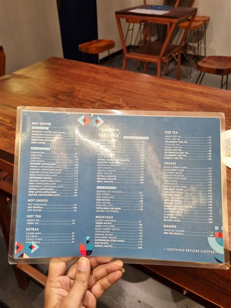 Menu at Nothing Before Coffee (NBC), Bhilai