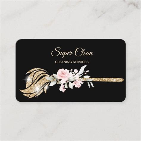 Maid Cleaning House Sparkling Gold Floral Business Card Zazzle