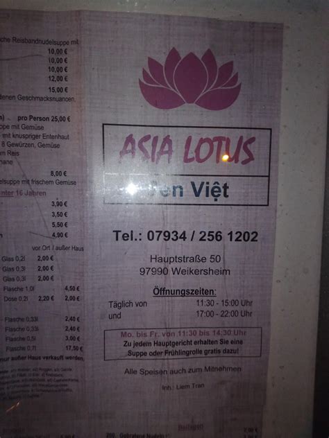 Speisekarte Von Asia Lotus Restaurant Weikersheim